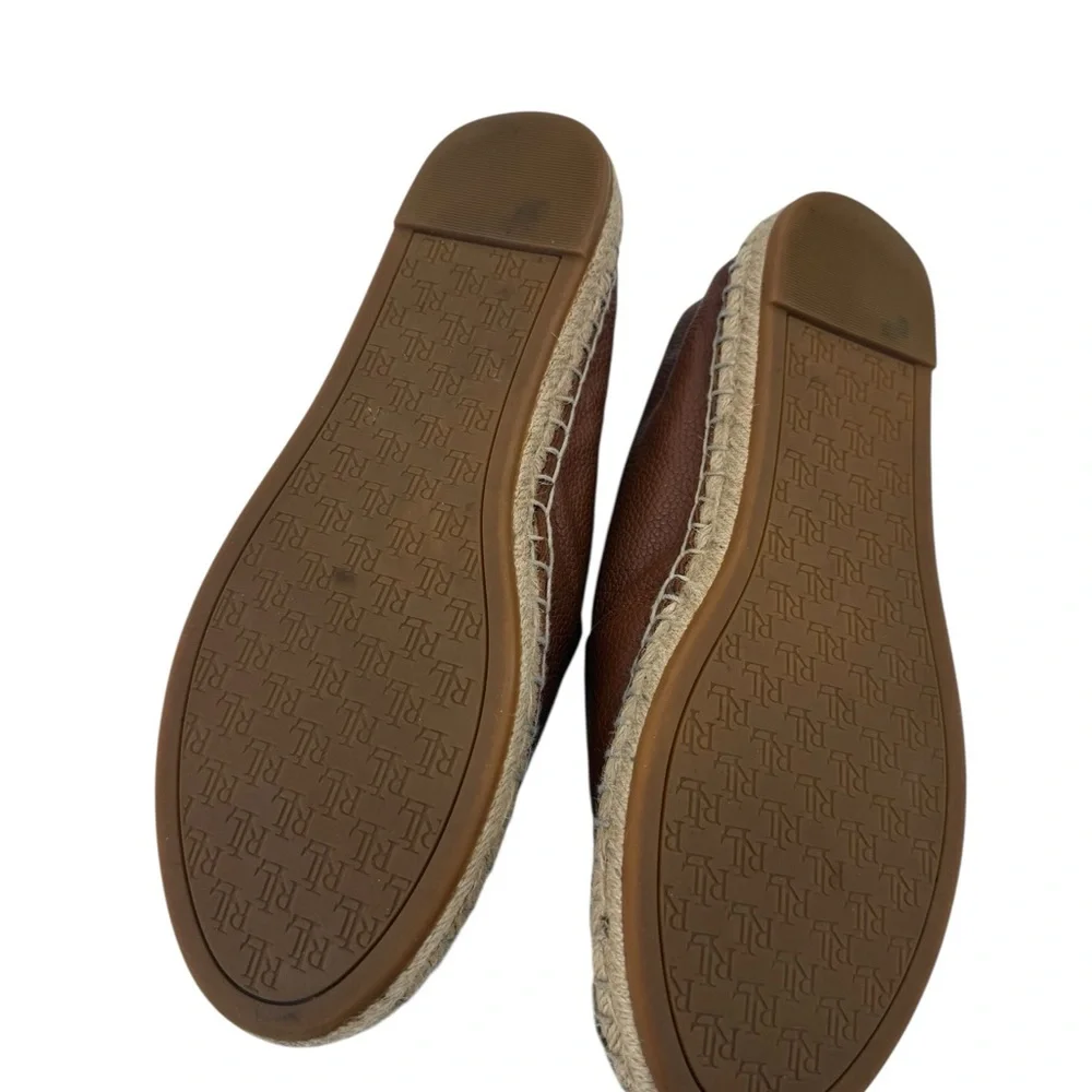 Lauren Ralph Lauren Cameron Pebble Leather Espadrilles Brown Slip On Flats 7B